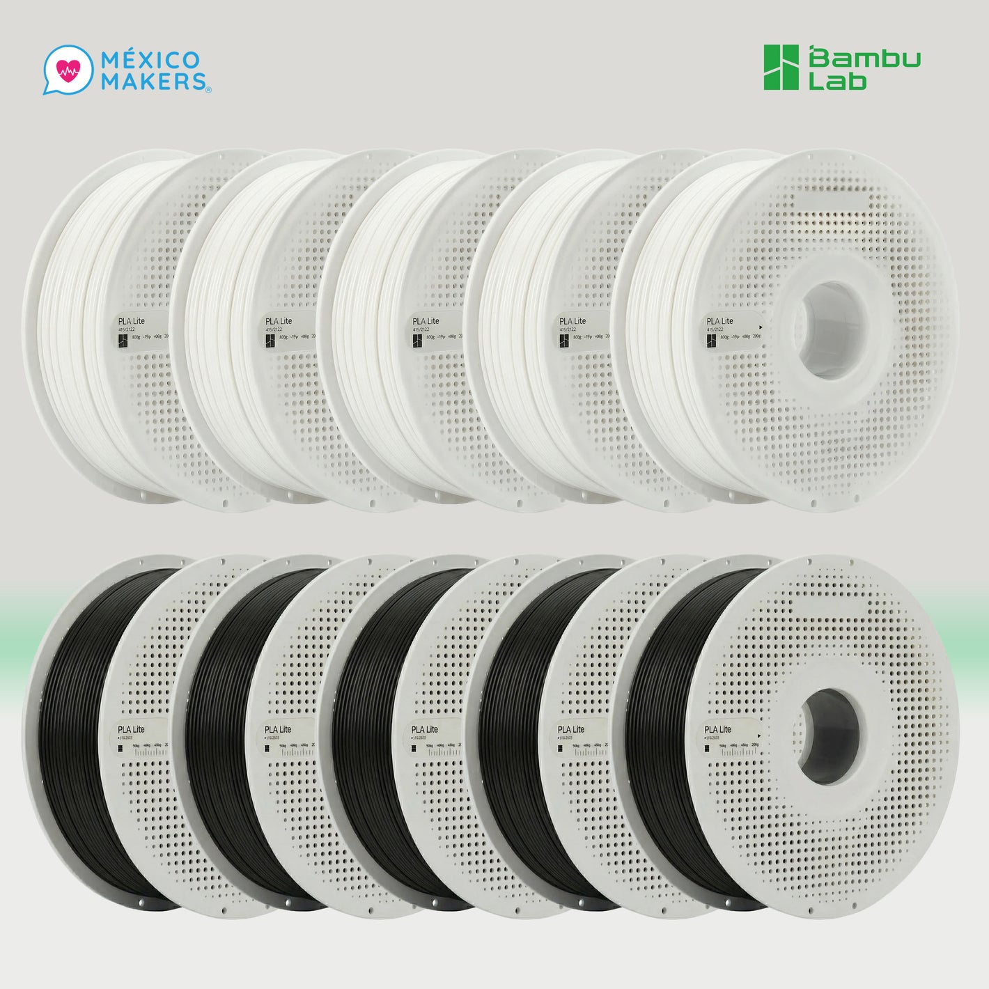 Pack Master: 10 Filamentos Bambu Lab PLA Lite Bobina Reutilizable – Color Blanco y Negro