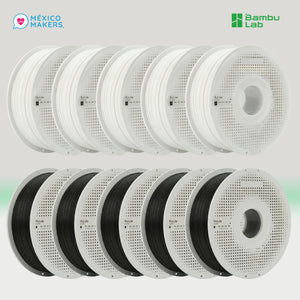 Pack Master: 10 Filamentos Bambu Lab PLA Lite Bobina Reutilizable – Color Blanco y Negro