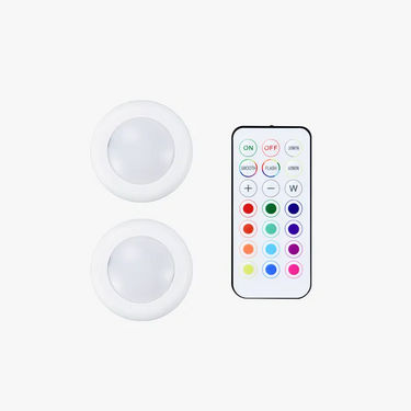 Luces RGBW Tipo Puck de 16 Colores con Control Remoto (2 Piezas)