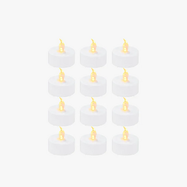 Set de Velas LED Tipo Té con Efecto Llama, Luz Amarillo Cálido (12 Piezas)