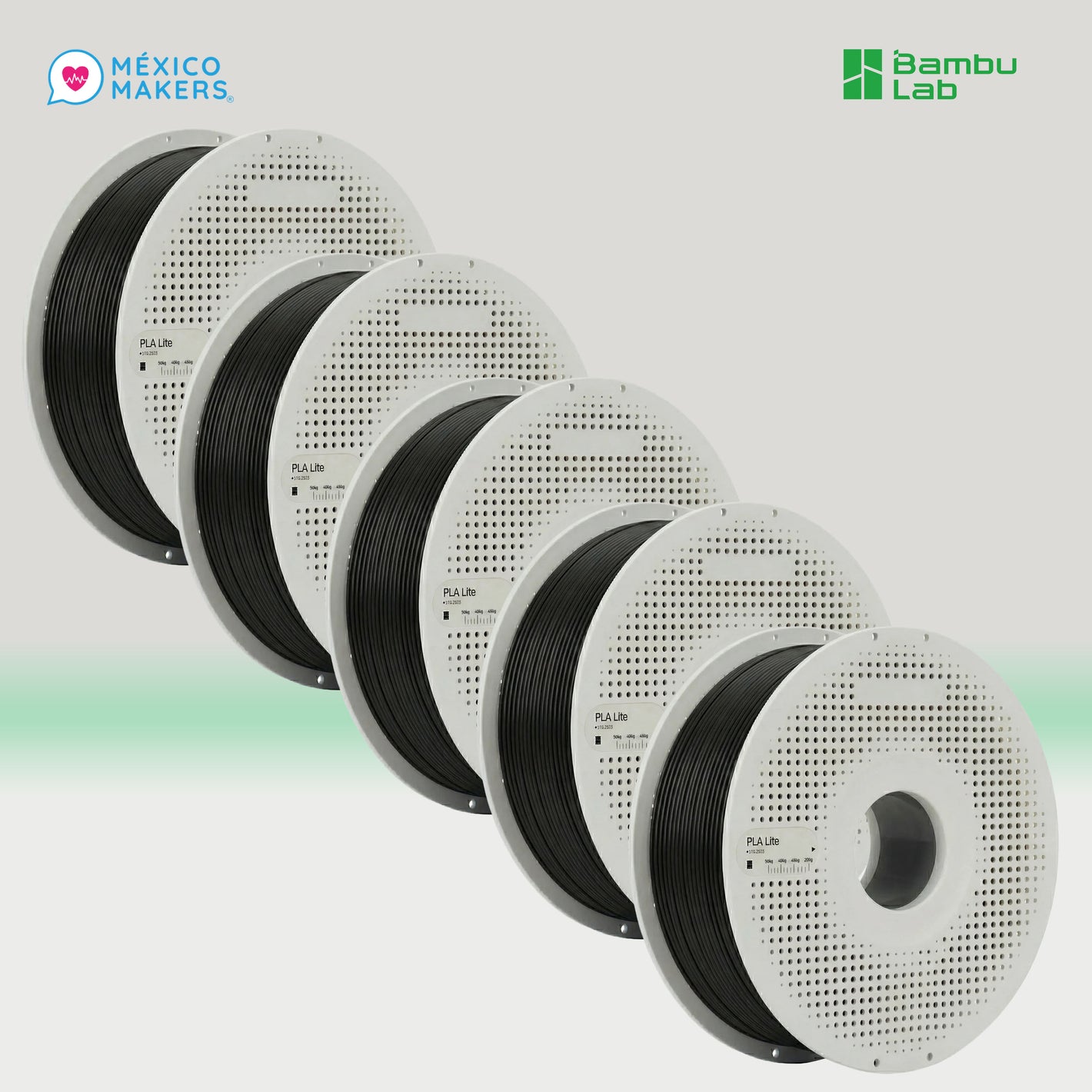Pack Master: 5 Filamentos Bambu Lab PLA Lite con Bobina Reutilizable – Negro